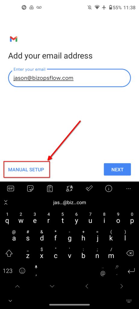 use manual set up for business email hosting